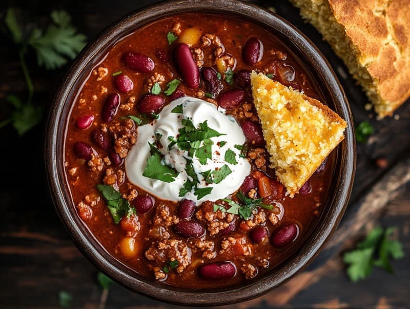 Chili con carne med bønner og ris