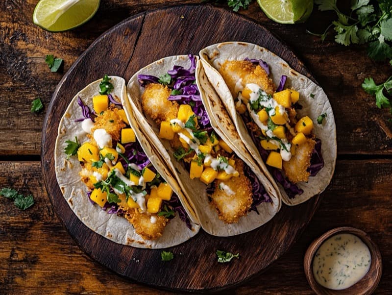 Fish tacos med mango-salsa