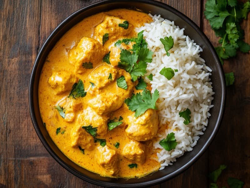 Kyllingcurry med kokosmelk og ris