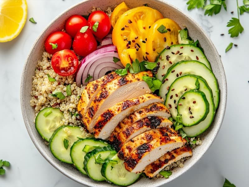 Kylling salat bowl med quinoa og avokado
