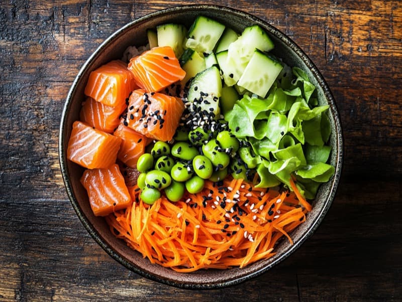 Poke bowl med laks og ris
