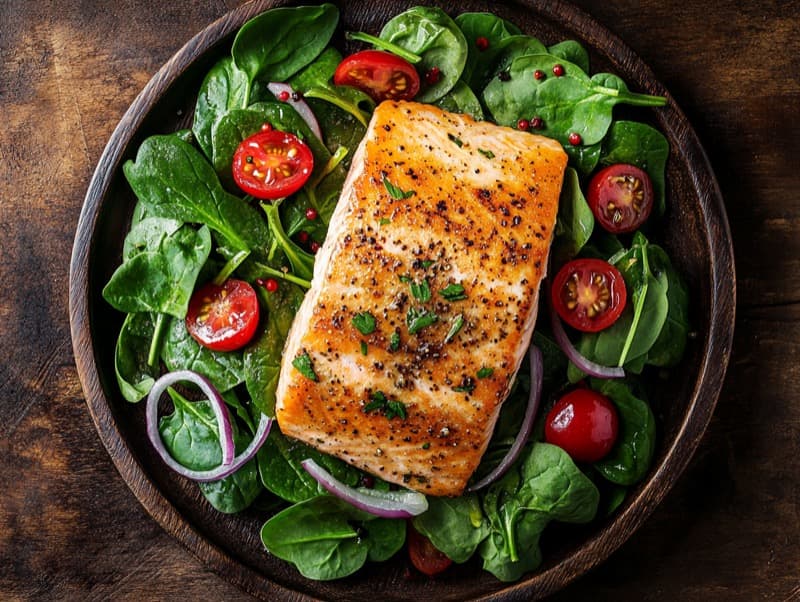 Stekt laks med spinatsalat