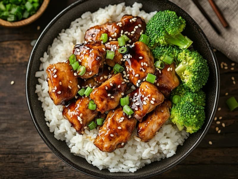 Teriyaki-kylling med ris og brokkoli